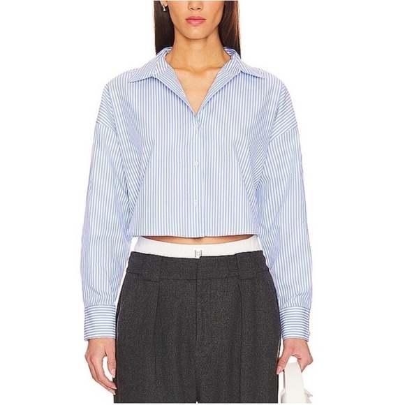 Favorite Daughter Tops - Favorite Daughter The Crop Stripe Cotton Button-Up Shirt Blue M